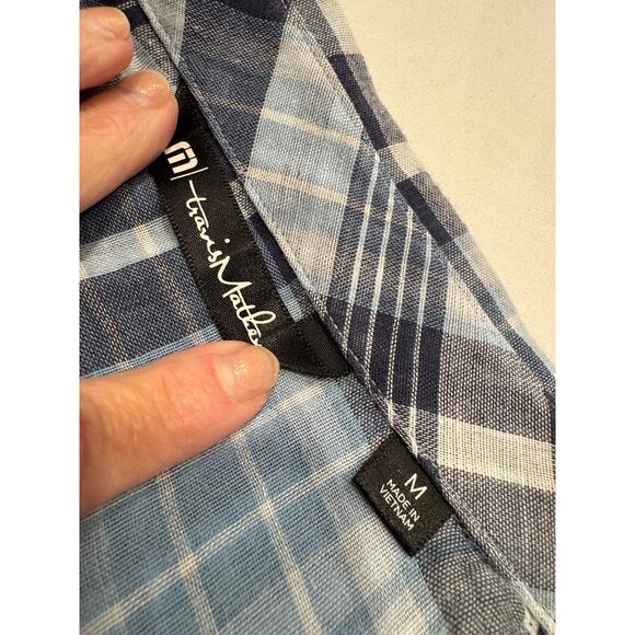 Travis Matthew Men's Plaid Button Up Shirt Size M Blue Short Sleeve Pocket - Picture 4 of 9